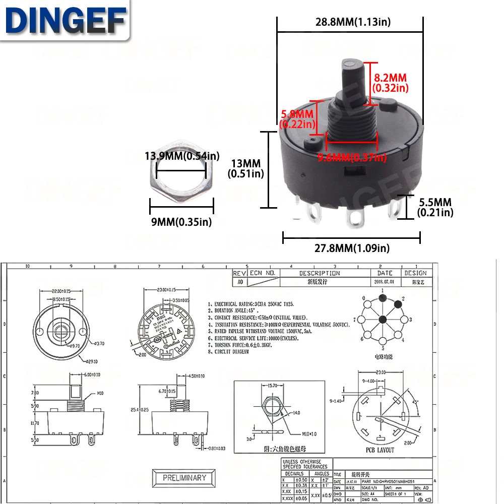 Knob Switch 6A 2/3/5/6/7/8 Position Rotary Switch Electric Oven Power Switch 3/4/6/7/8/9Pin Heater Temperature Control Switch image 5