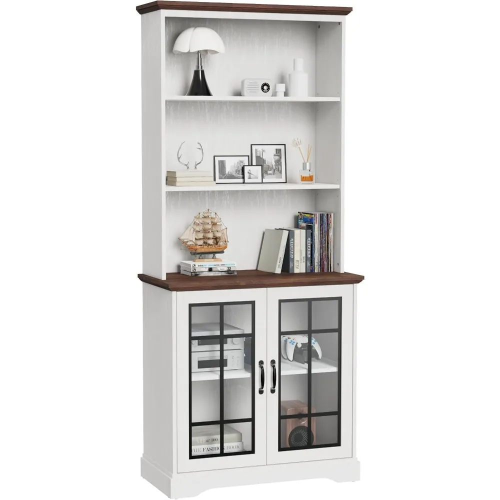 Book Shelves 5 Tiers 72 Inch Floor Standing Organizer and Storage Living Room Bookcase Tall Bookshelves With Glass Doors Cabinet