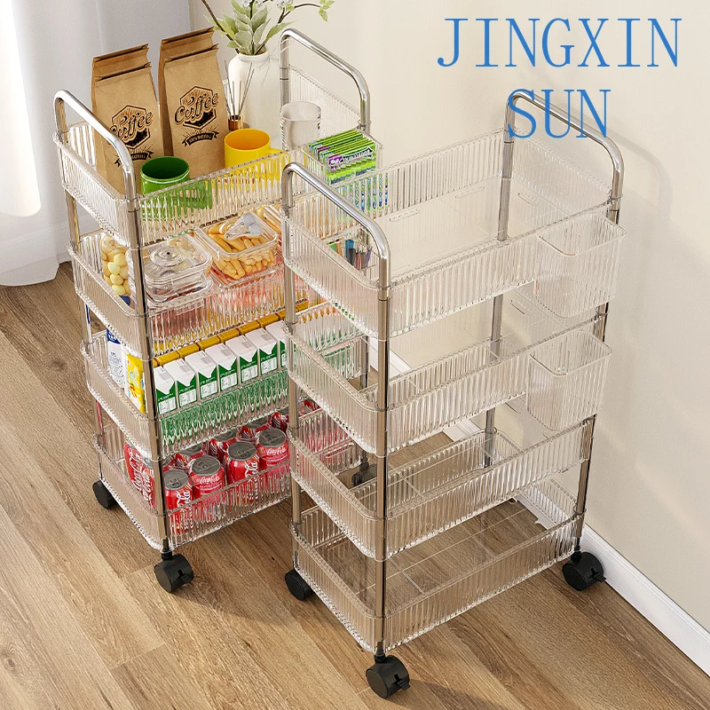 Mobile acrylic snack trolley rack floor-to-ceiling bathroom toilet storage box multi-layer cosmetic cabinet