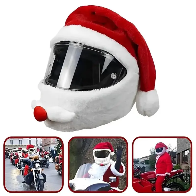 Full Face Safe Motorcycle Helmet Cover Christmas Santa Claus Racing Cap Merry Gift 2Pc Santa Hat