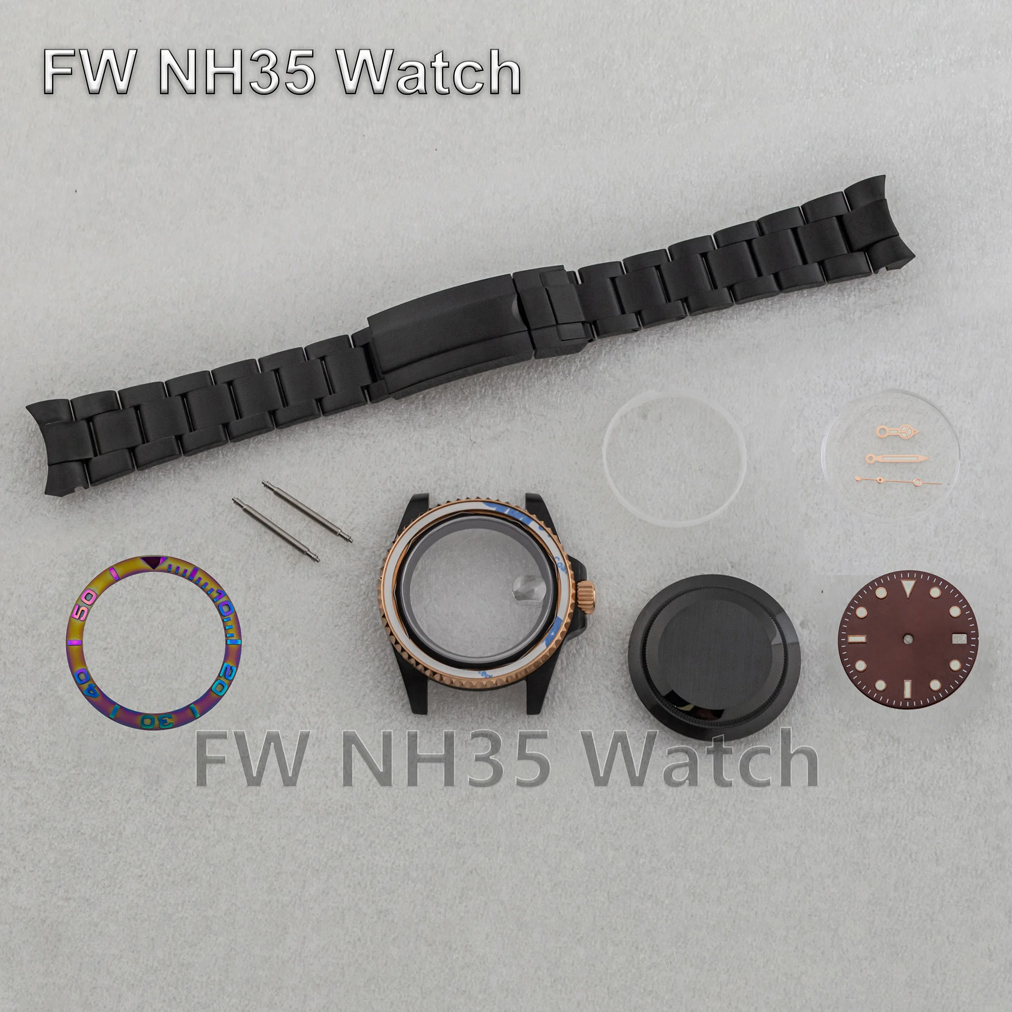 40mm Watch Case 10ATM Waterproof Two Tone Case for SUB GMT DIY Watch Accessories Case Band Hands Dial fit NH34/35/36 Movement