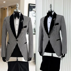 Houndstooth Men's Wedding Suits 2 Pieces  Shawl Lapel Tuxedos Slim Fit Groom Wear Business Evening Party Jacket Pants Customize