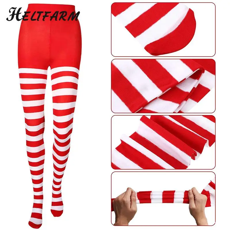 1Pcs Striped Tights Full Length Tights Thigh High Stocking Cosplay Costume Women For Christmas Party Makeup Prom Decoration