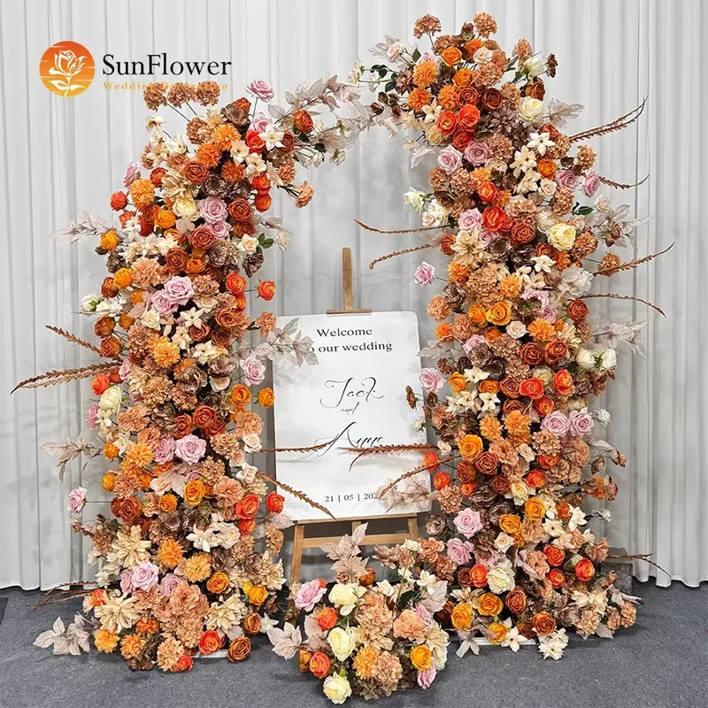 Burnt Orange Pink Flower Arch Kit Rustic Fall Floral Arrangement for Wedding Ceremony & Party