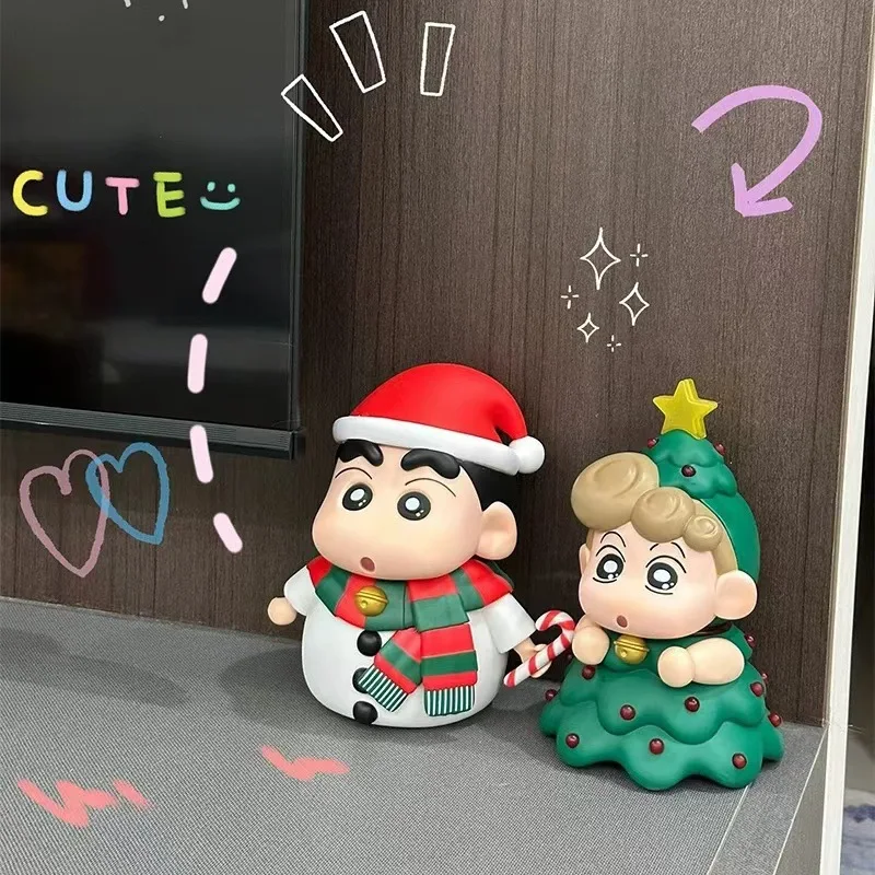 Crayon Shin-chan Christmas Handmade Snowman glowing Xiaoxin Xiaokui Cartoon desktop ornament Doll New Year's Gift Toy