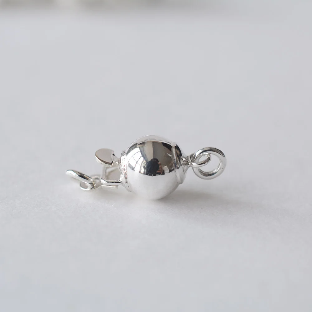 Solid 925 Sterling Silver Round Ball Box Clasp for Pearl Necklace Jewelry diy Components, 1 piece/lot