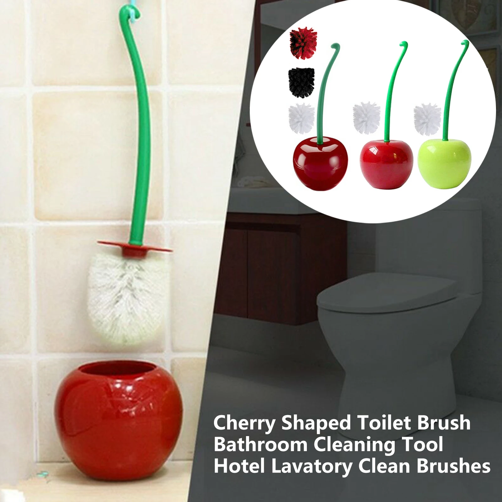 1pc Creative Toilet Brush Set Cherry/Apple shape Brush Lovely Cute Scrub Thick Head Thoroughly Clean commode Red Green White