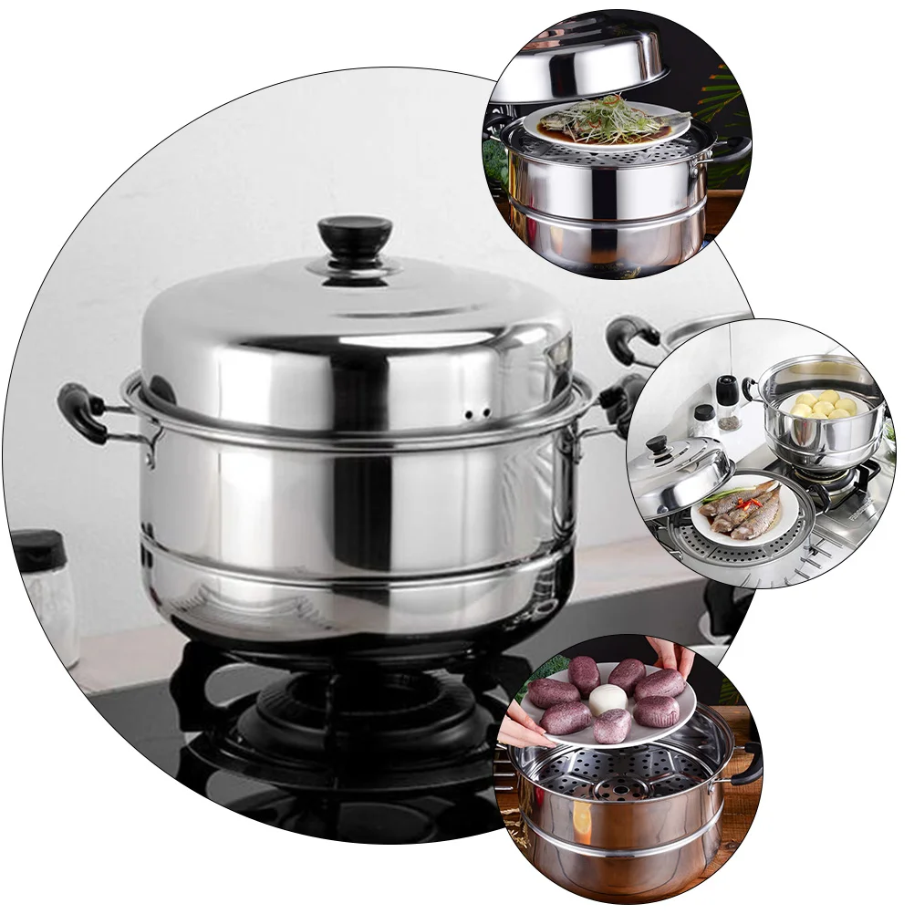 

Braiser Pan with Lid Stainless Steel Steamer Pot Steaming Cookware Can Double Boiler