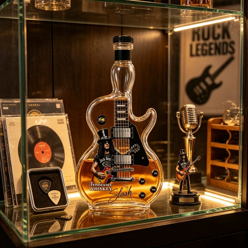 Slash Guitar Shaped Whiskey Decanter, Guns N' Roses Themed Liquor Bottle, Tennessee Whiskey Collectible Barware for Rock Fans