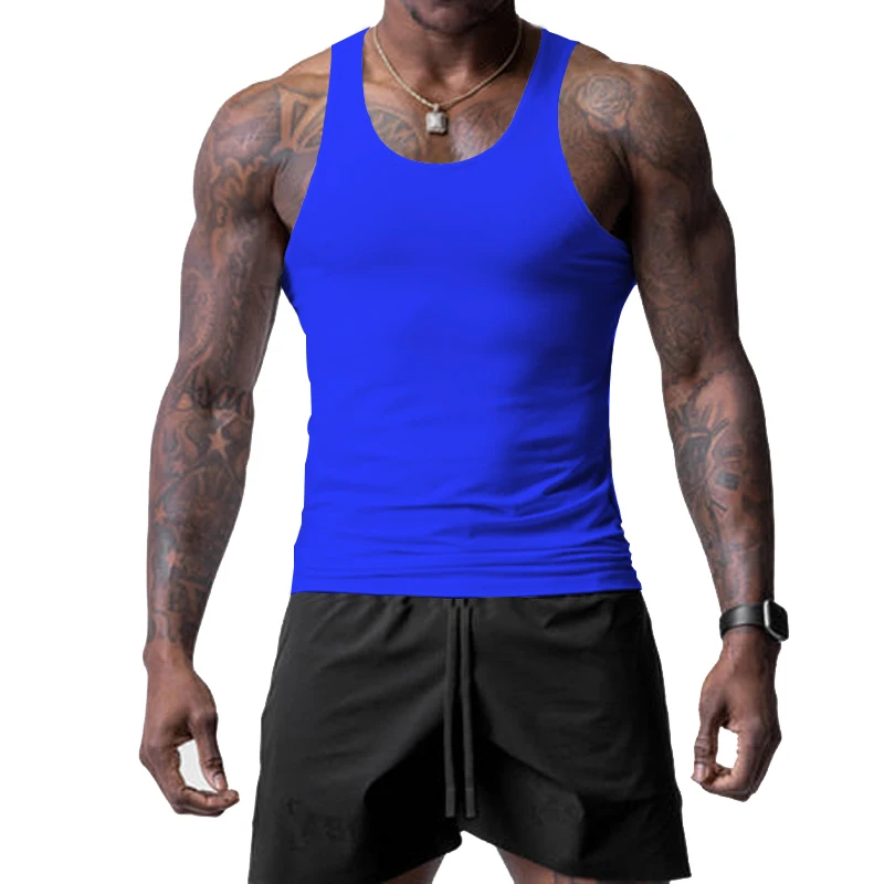 Summer Explosive Men\'s Tank Top Solid Color Wide Shoulder  Foundation Classic Sleeveless Basketball Sports Fitness Vest