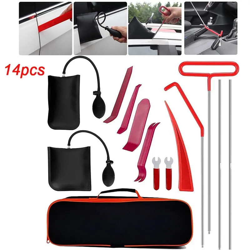 

Car Tool Kit Door Open Grabber Lockout Lock Pick Set Long Range Reach Hooking Key Lost In Truck Non-Marring Air Wedge Bag Pump