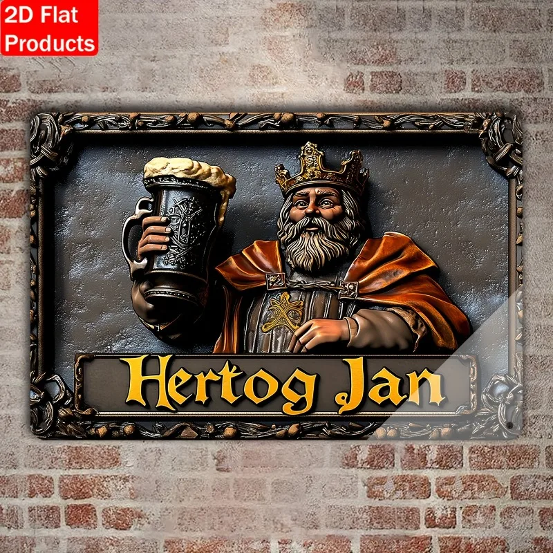 Tin Sign - Hertog Jan King Beer Mug Vintage Durable Metal Plaque Wall Decor, Home Pub Bar Man Cave Wall Art
