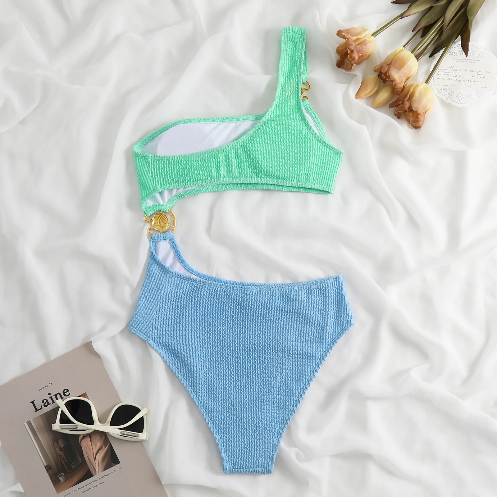 2025 One Piece Swimsuit Women Swimwear Sexy Green Blue Swimming Suit Brazilian Cut Out Monokini Bodysuit Beach Wear Bathing Suit