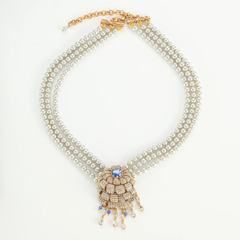 Layered Necklaces Vintage Jewelry Zircon Flower Pendants Pearl Chain Stone For Woman Luxury Designer Wedding Accessories Brida