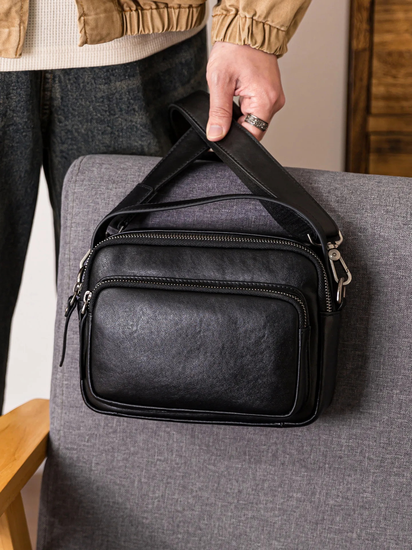 야외 캐주얼 고품질 1등급 소가죽 남성 숄더백 데일리 - Leather Work Bag Men 리뷰 및 가격