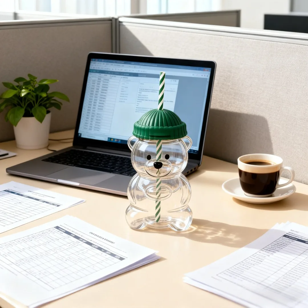 

Bear shaped glass coffee cup,straw covered bear cold drink cup,beverage vessel,ideal gift for family,office ，holiday occasions