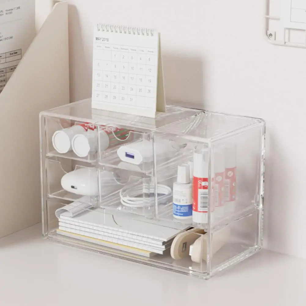 Bathroom Organizer Stackable Dustproof Storage Box with Pull-out Drawers 3 Tiers 6 Compartments Ideal for Jewelry Desktop