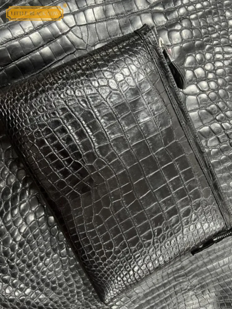 

Mens Clutch Bag High Quality Genuine Leather Business Casual Card Holder Zipper Solid Color Office Crocodile Skin Tote Handbag
