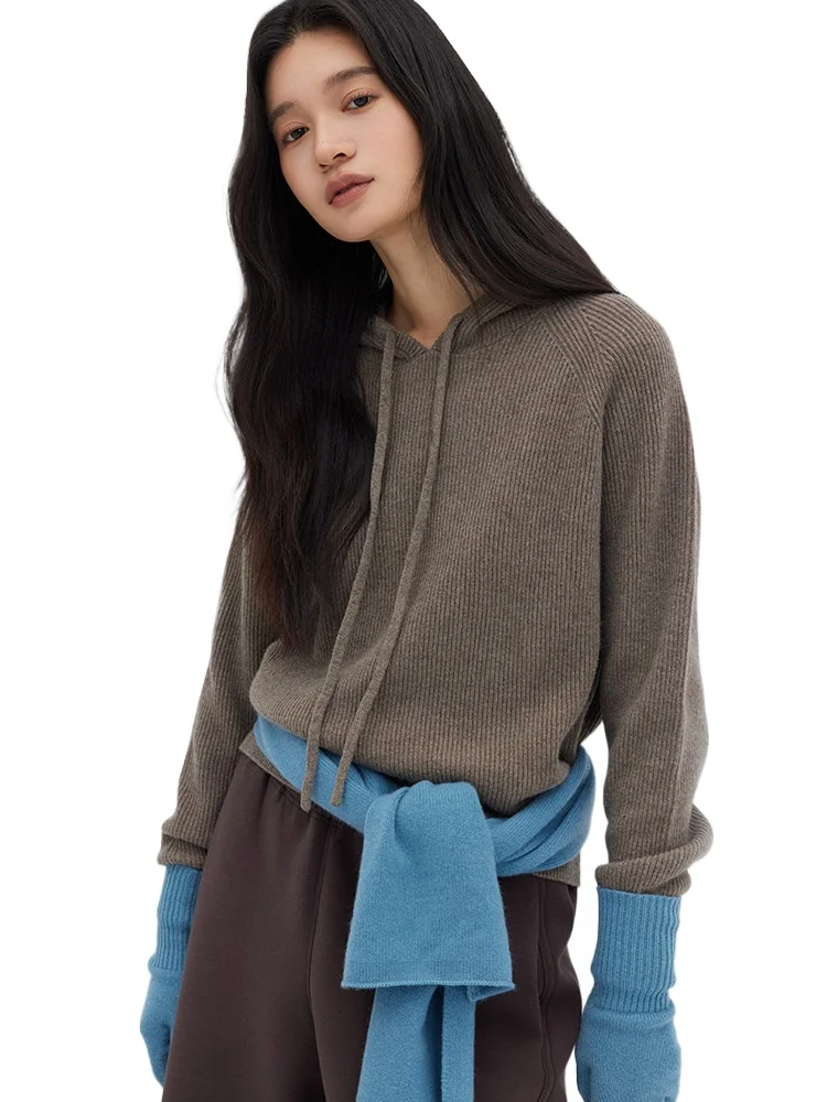 

Quiet luxury sporty~ Consinee au series classic loose shoulder sleeves pure cashmere hooded knitted sweater