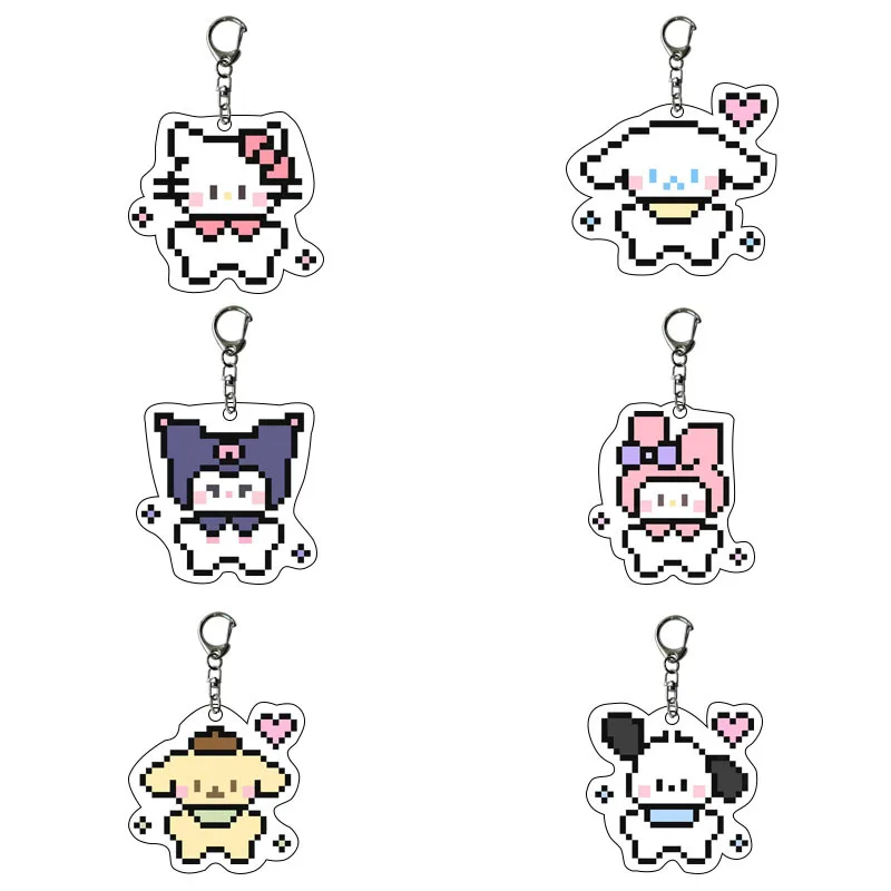 Sanrio Anime Hello Kitty Pixel Style Acrylic Keychain Cute Cartoon Cinnamonroll Pochacco Creative Backpack Hanger Car Decoration