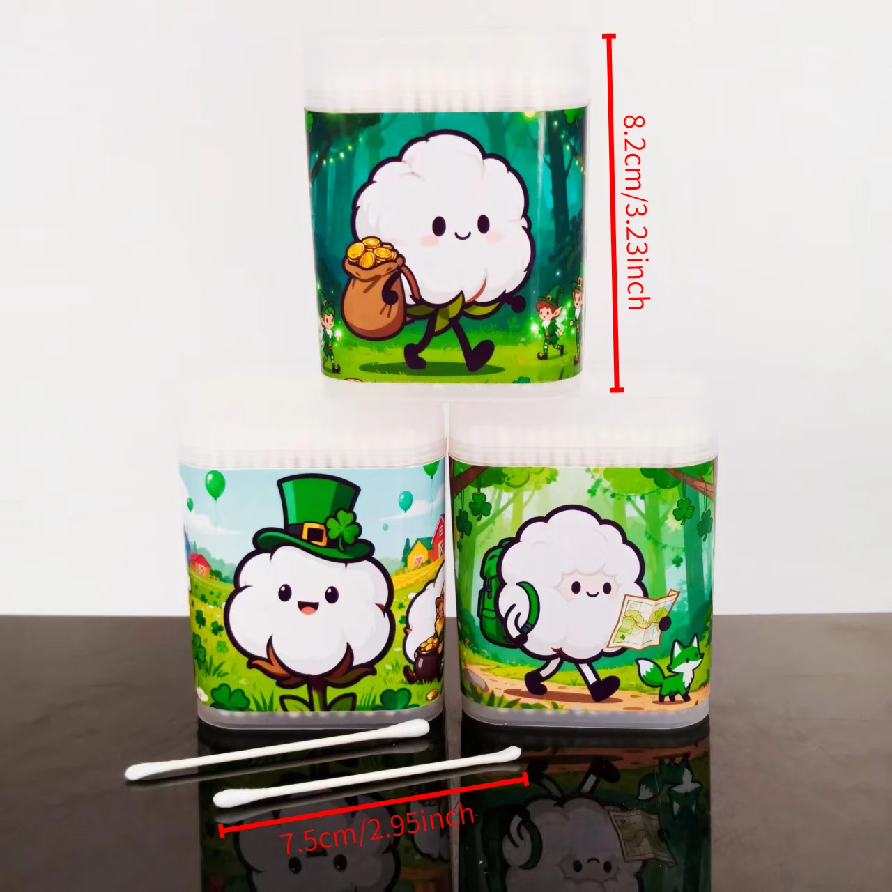 800pcs/1200pcs St. Patrick's Day theme cotton swab stick fine axis scrub box holiday gift cotton swab
