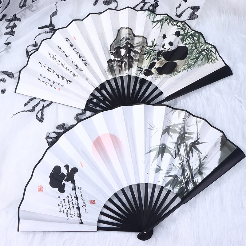 National Style Folding Fan Dance Decorative Fan Portable Tear Resistant Double-sided Pattern Silk Cloth Fan Photography Props