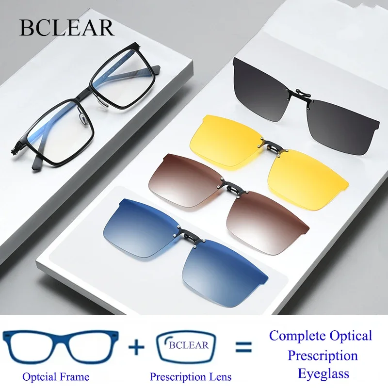 Optical Myopia Eyeglasses Men Women TR90 Aluminum Magnesium Rim Eyewear Spectacles With Clip On Sunglasses Polarized Magnetic