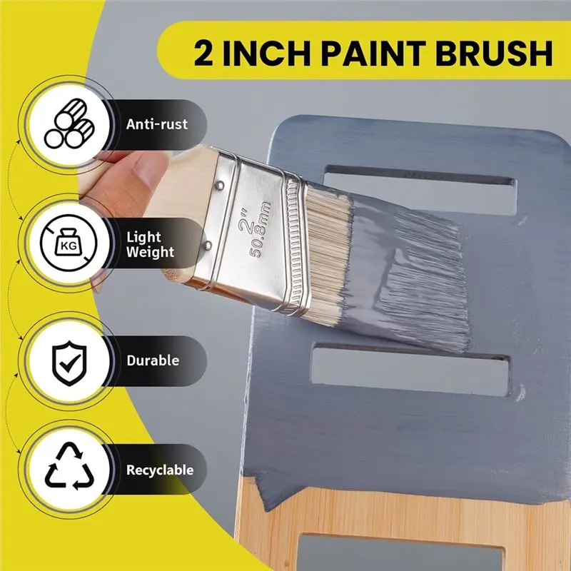 ABCA-3-Pack Kuas Berujung Miring 2-Inci dengan Filamen Lembut untuk Dinding, Lemari, dan Pagar Kuas Pewarna Kayu Paket Isi 5