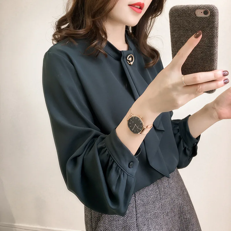 

New Fashion Solid Color Loose Lantern Sleeve Chiffon Shirt Women's Long Sleeve Top Han Fan Shirt