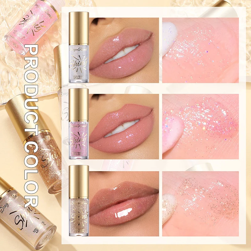 Großer Bürstenkopf, Spiegel, Perlglanz, Lippennektar, Lippenöl, Lippenglasur-Set, Pailletten, feuchtigkeitsspendend, feuchtigkeitsspendend, Flash-Lipgloss