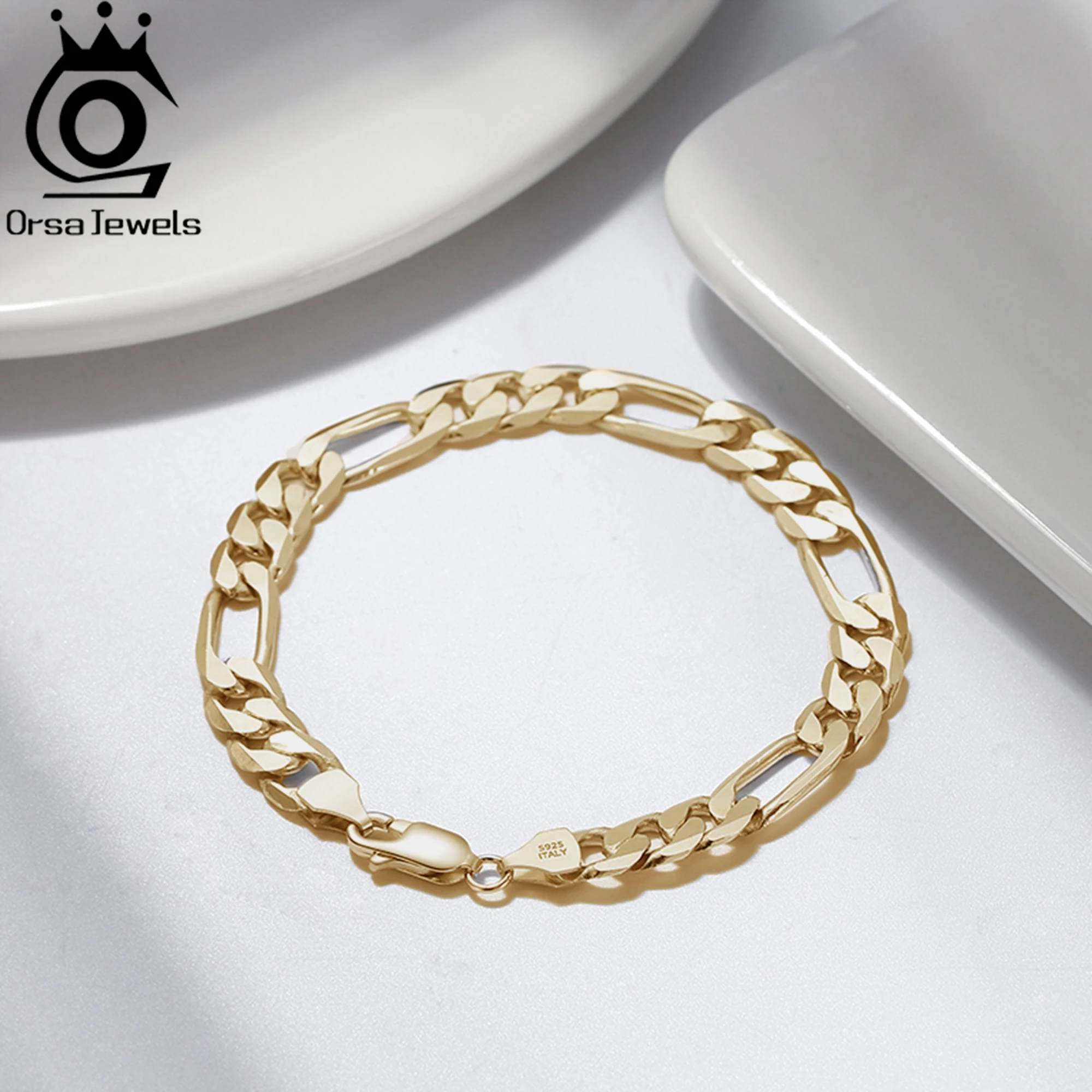 

ORSA JEWELS Стерлингового Серебра 925 пробы Итальянский 6,5 мм Алмазная огранка Фигаро Браслет-цепочка Минималистичный стиль Модный предмет Подарок SB108
