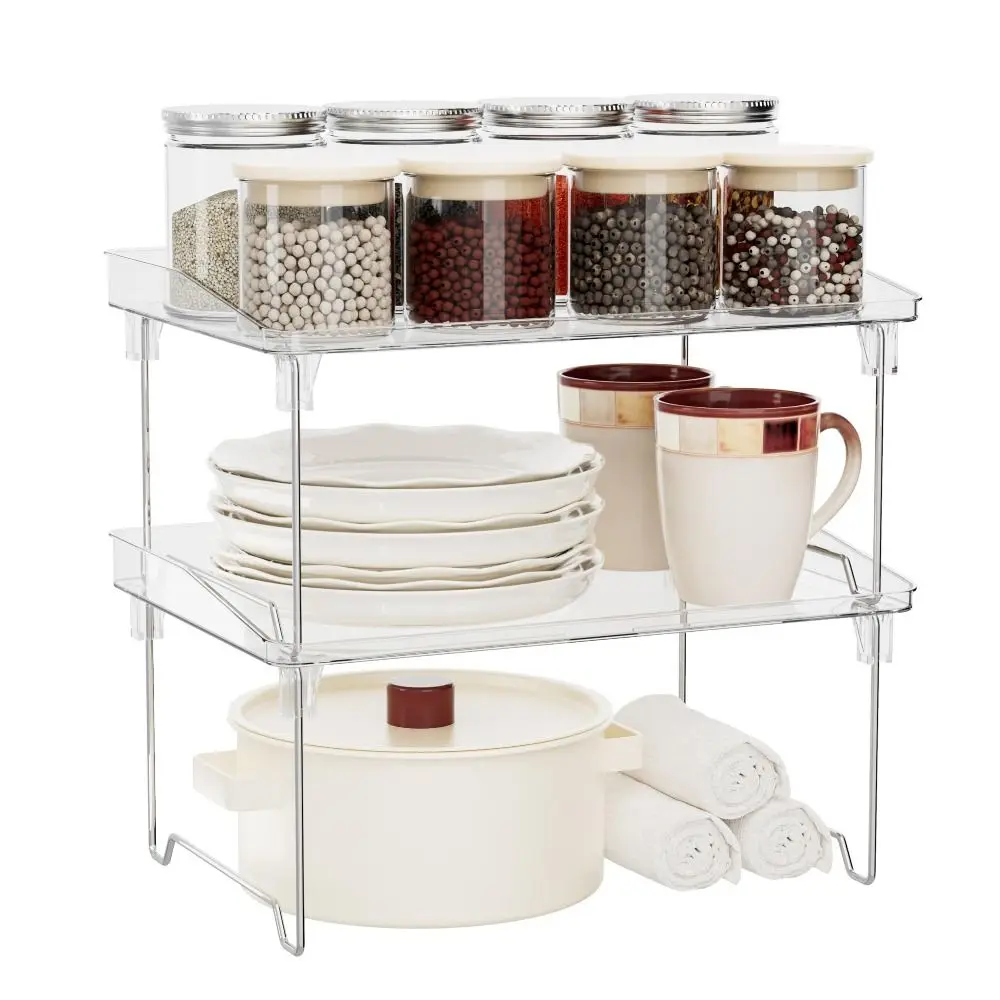 

Space Saving Stackable Cabinet Organizer Shelf Foldable Transparent Sundries Rack Acrylic Countertop Organizers Cupboard