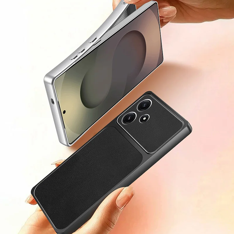 Classic Lychee-Textured Leather Ultra-Slim Phone Cases for Xiaomi12R Redmi12R Shock-resistant Matte Case with Camera Protection