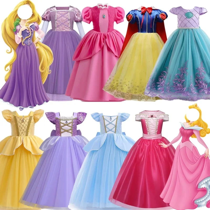 Girls Princess Cosplay Costume Rapunzel Belle Carnival Party Vestidos Halloween Disguise Cinderella Snow White Christmas Costume