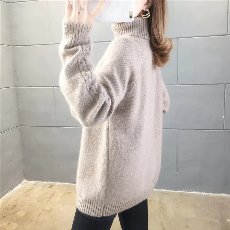 Plus Velvet Thicker Long Sleeve Sweater Pullovers Turtleneck Solid Simple Jacquard Korean Style Knitting Warm All-match Slim