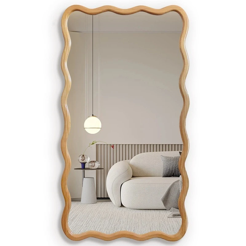 Solid wood bedroom retro wavy full-length mirror medium antique special-shaped full-body vanity mirror view 5