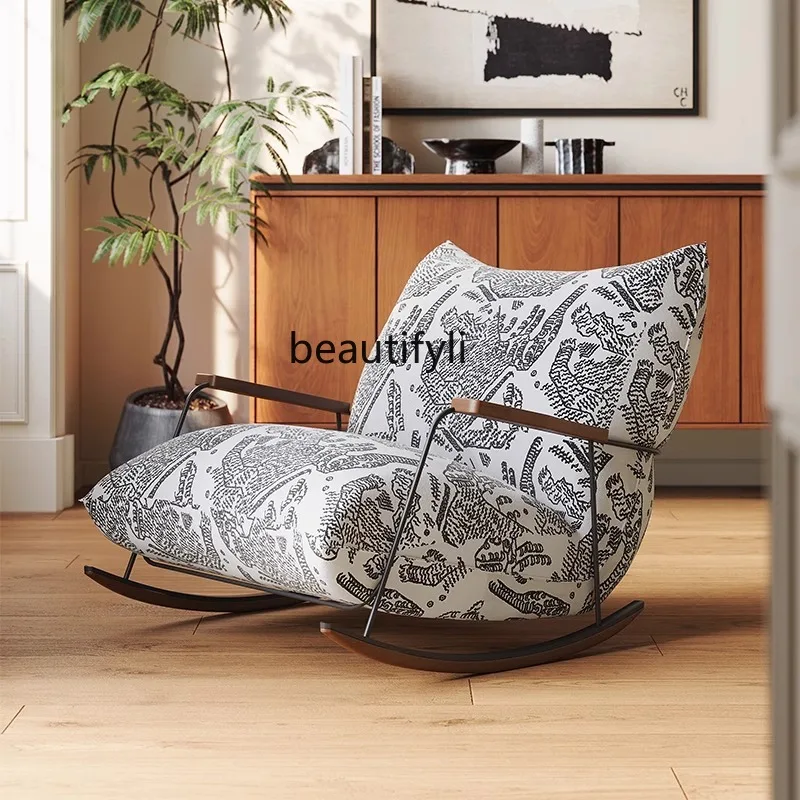 Home Living Room Rocking Chair Couch Fabric Armchair Recliner Bedroom Retro Rocking Chair