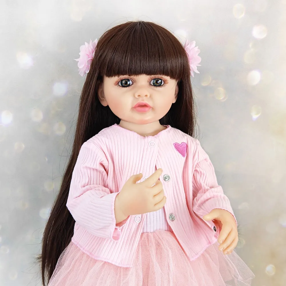 Full Soft Silicone Body Reborn Baby Girl Doll 55cm 22 Inch Realistic Princess Toddler Bebe Bath Toy Birthday Gift