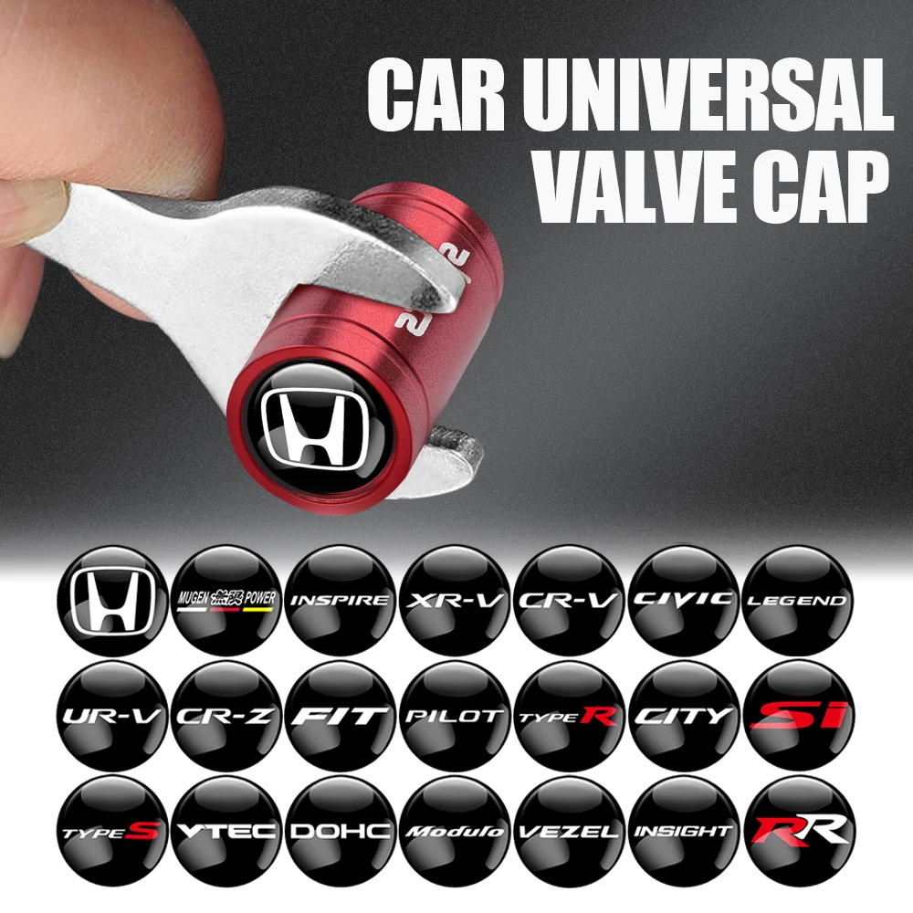 4Pcs Car Wheel Tire Valve Caps Protection Cover Auto Accessories For Honda Fit Civic CRV City Jazz Accord CR-Z VTEC Vezel