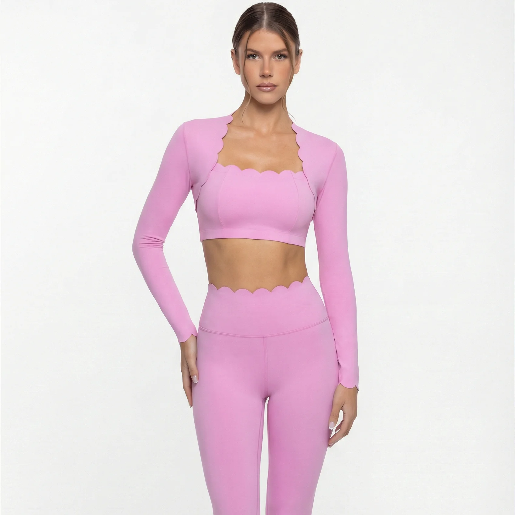 Black Square Neck Tight High Elastic Skinny Yoga Sports Long Sleeves Fashion Compression Pants Fitness Leggings Workout Tights