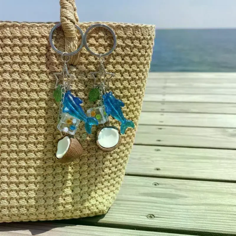 1Pcs Dolphin Ice Cube Coconut Coconut Tree Color Diamond Dolphin Wings Egg Flower Ocean-themed Shell Flower Mobile Phone Chain