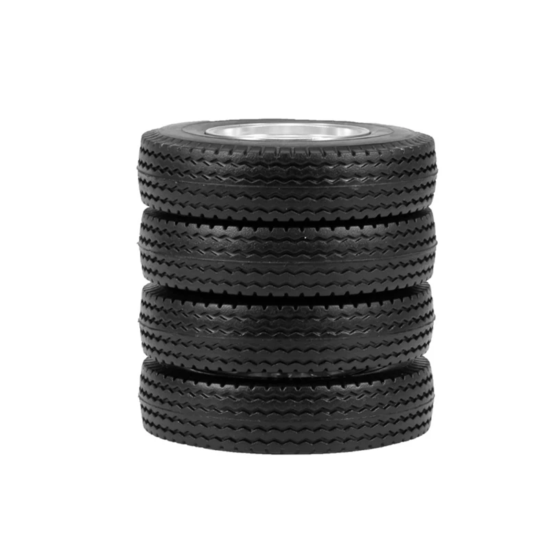 6PCS Metal Front & Rear Rubber Tires Wheel Tyre Complete Set For 1/14 Tamiya RC Trailer Tractor Truck Car