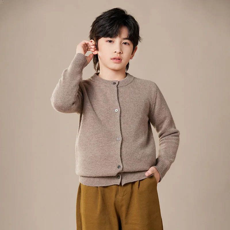 Meninos camisola de inverno sólido cardigan camisola de malha crianças engrossar camisola quente meninas o-pescoço casaco camisola adolescente roupas topos