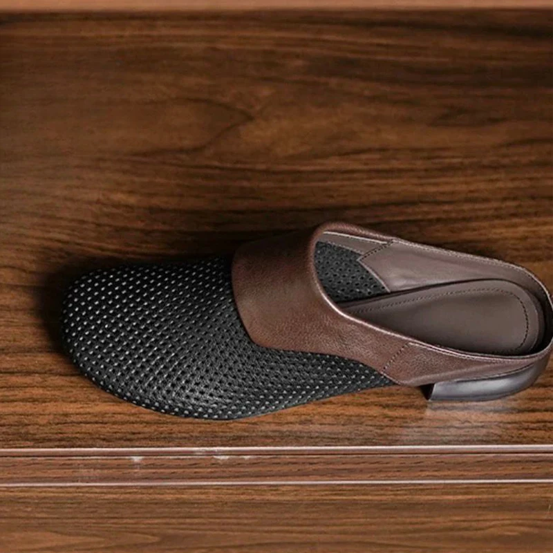 Sandal Chunky Wanita Sepatu Mules Perancang Busana Sandal Slingback Elegan Musim Panas 2025 Sandal Jepit Hak Rendah Sandalias De Mujer