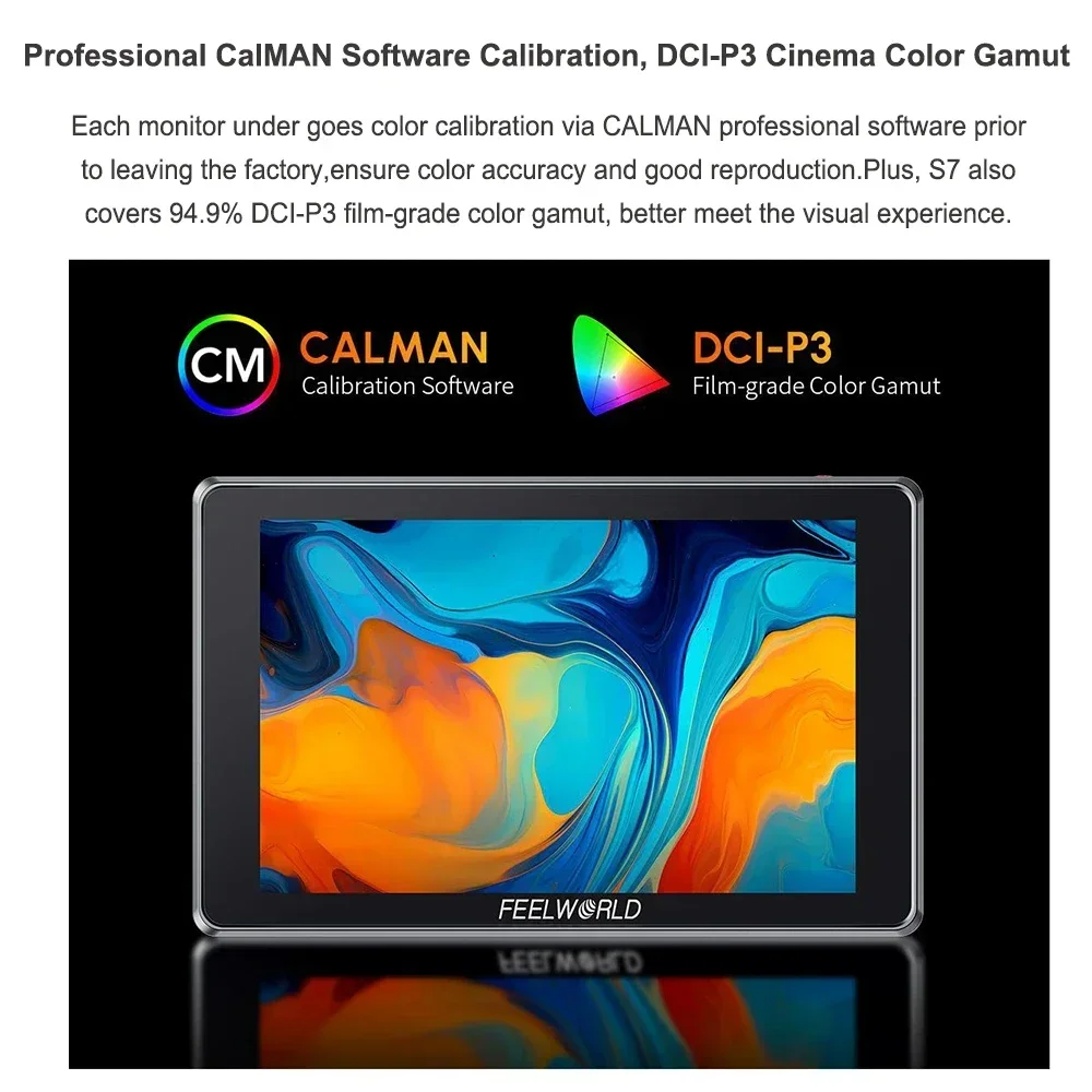 FEELWORLD S7 7 polegadas 12G-SDI HDMI2.0 Monitor de campo de câmera 4K HDMI HDR/3D LUT Alto brilho 1600nit Touchscreen 1920x1200 pixels