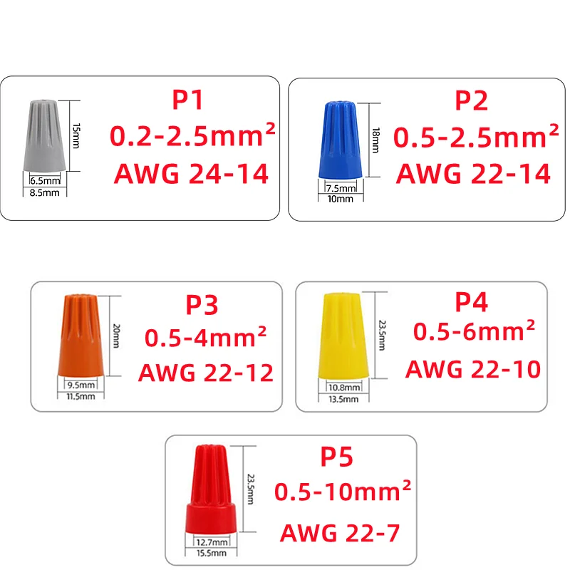 40-220 PCS Box,Plug-in Quick Connector Spring Cap,Cable Wire Connector,Rotary Wire Crimping Cap,Screw Terminal Cap,Spring Screw