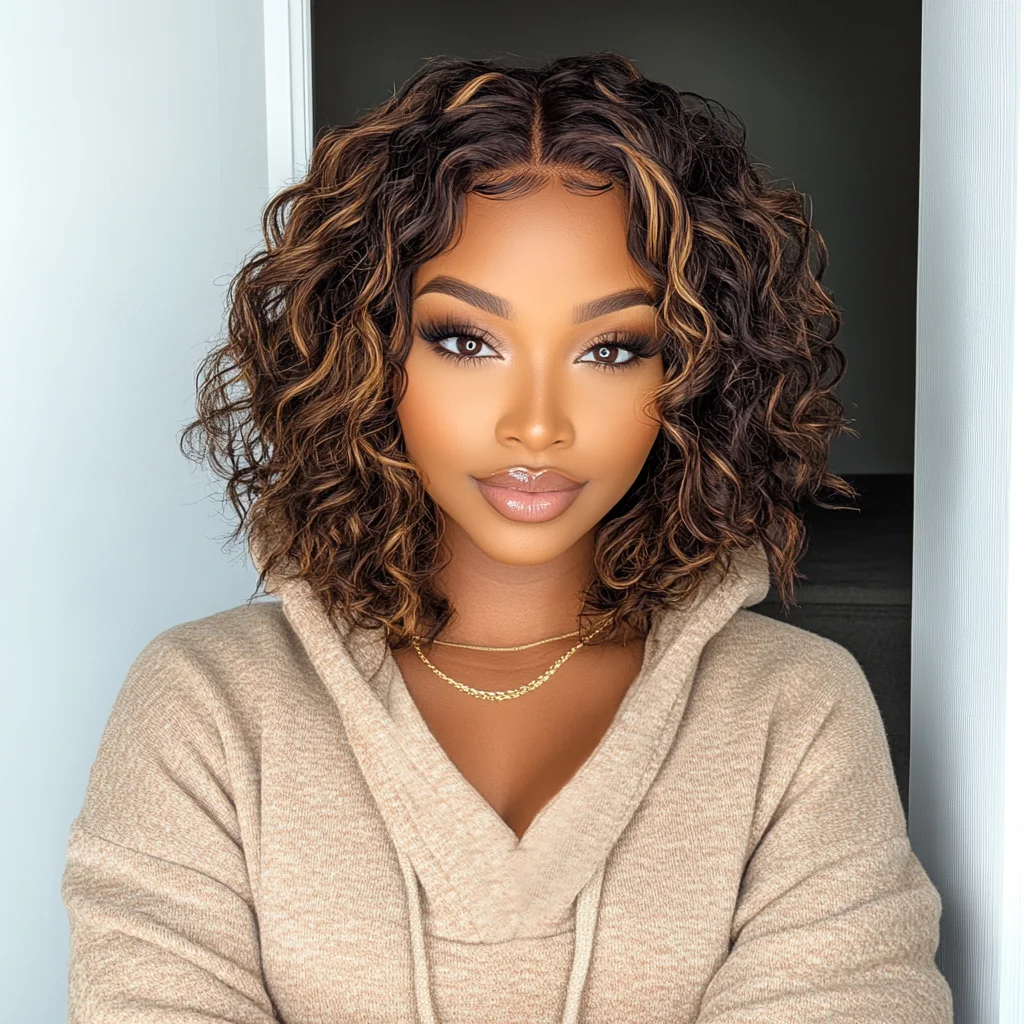 

Sleek Short Curly Bob Lace Wigs Highlight Curly Human Hair Wigs For Women P4/30/27 Highlight Colored Deep Wave Curly Lace Wigs