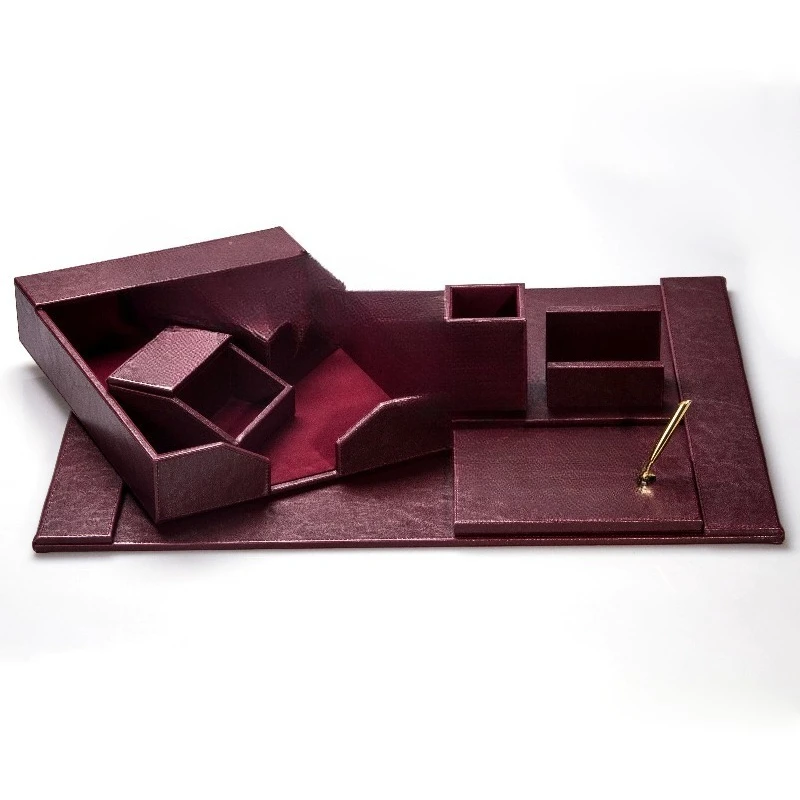 

6 Pieces Maroon Desk Leather Stationery Gift Set