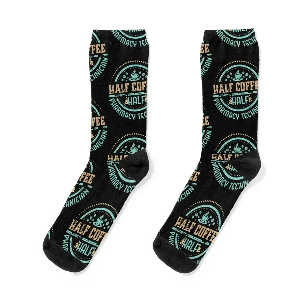 

Half Coffee Half Pharmacy Technician pharmacy tech Socks custom cartoon kawaii Thermal man winter Luxury Woman Socks Men's