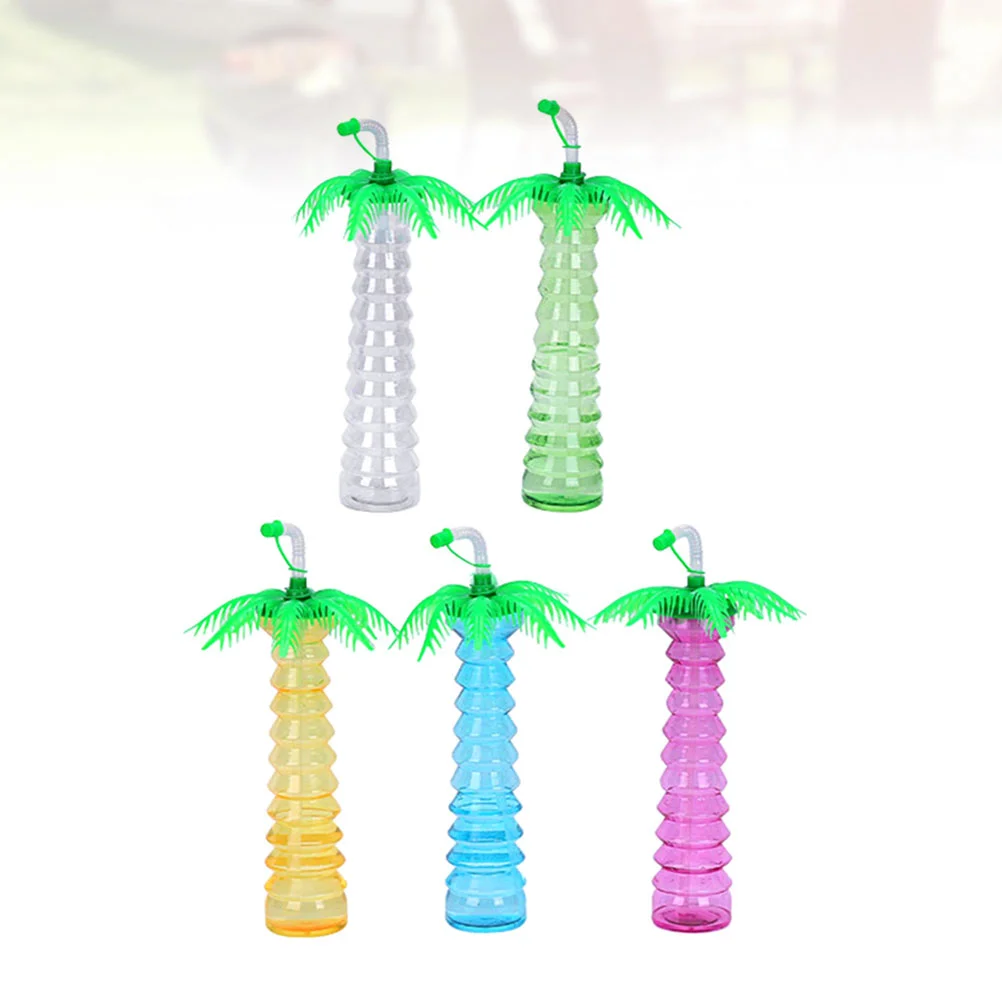 Cups Cup Yard Palm Tree Hawaiian Party Bottle Lids Straws Glass Sippy Shape Water